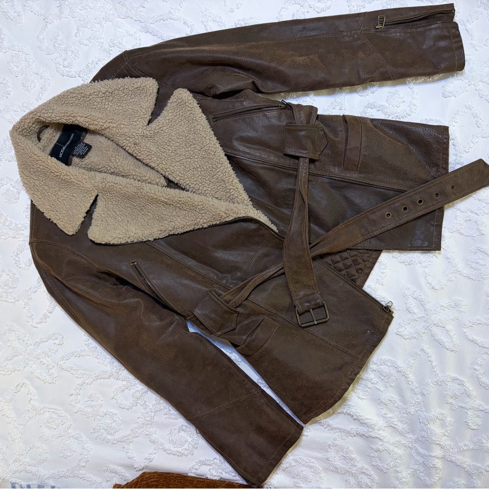 Vintage Leather Jacket with Shearling Collar